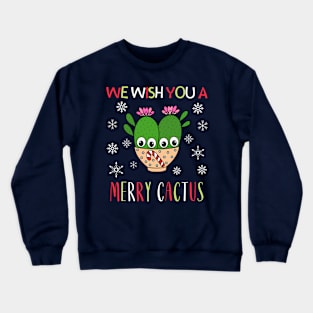 We Wish You A Merry Cactus - Cacti Couple In Christmas Candy Cane Bowl Crewneck Sweatshirt
